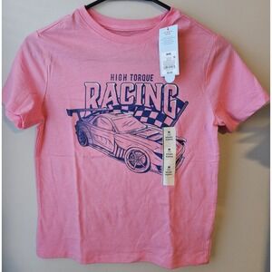 Cat & Jack Kids Unisex Girls Racing Graphic Tee Pink Short Sleeve Size 8 M New